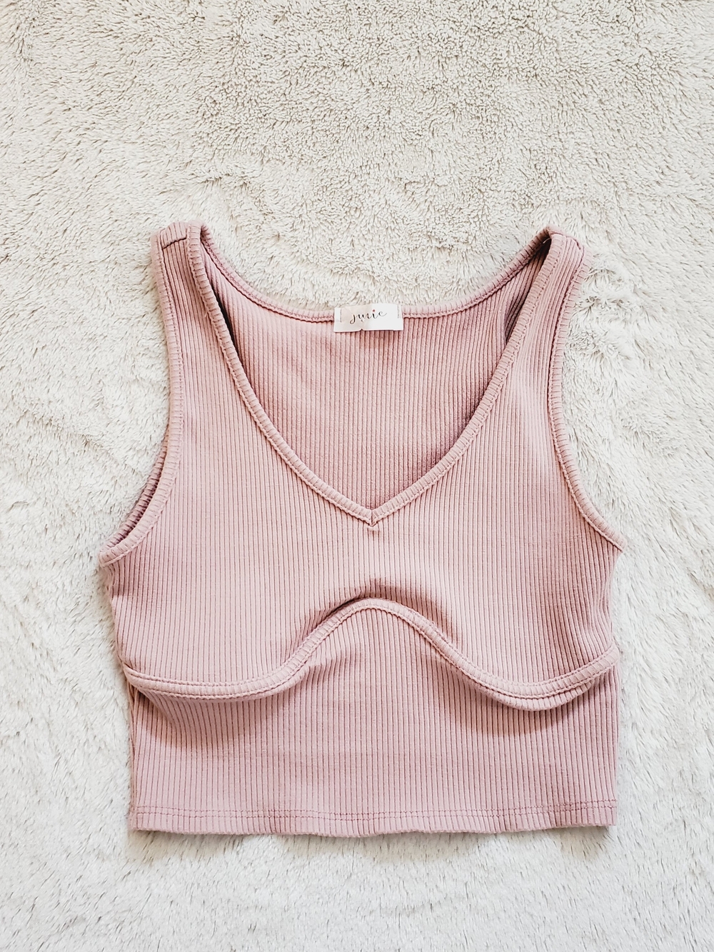 Junie Ribbed V-Neck Cropped Tank Top in Blush Pink Size Small